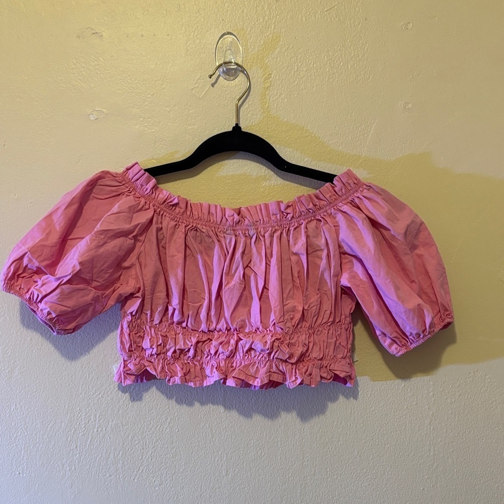 Zara Pink Off-Shoulder Ruffle Crop Top